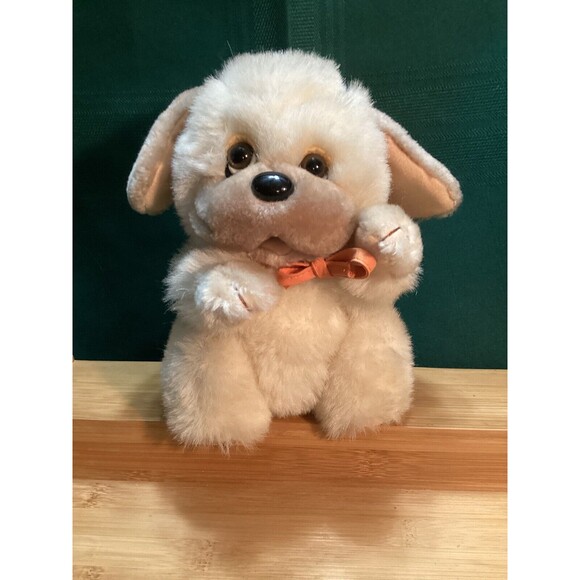 Vintage 1982 Applause Little Beggar Dog Plush Stuffed Animal Toy Orange Bib - Picture 1 of 11